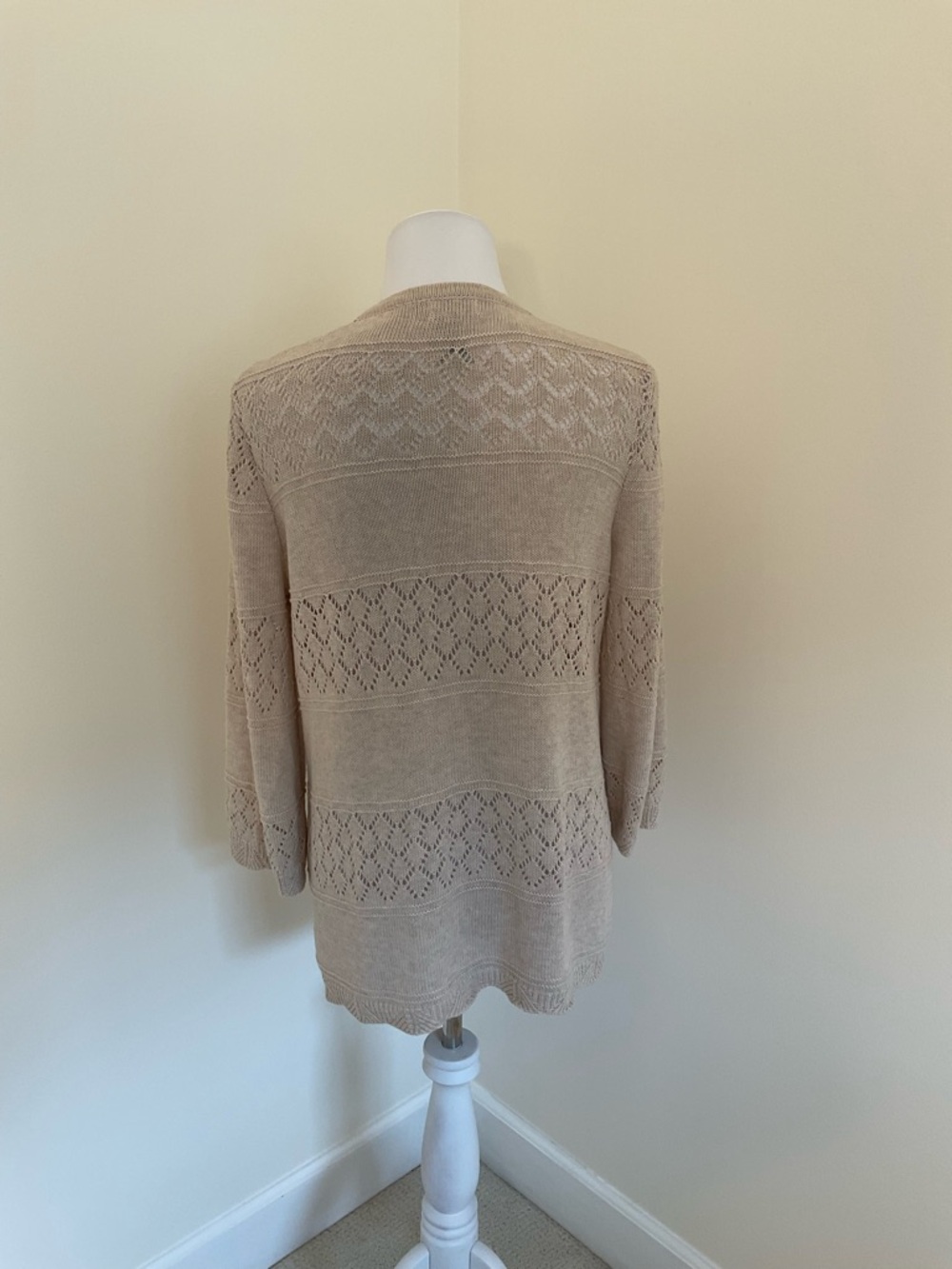 Multiples Light Beige Openwork Cardigan Sweater - Picture 5 of 6